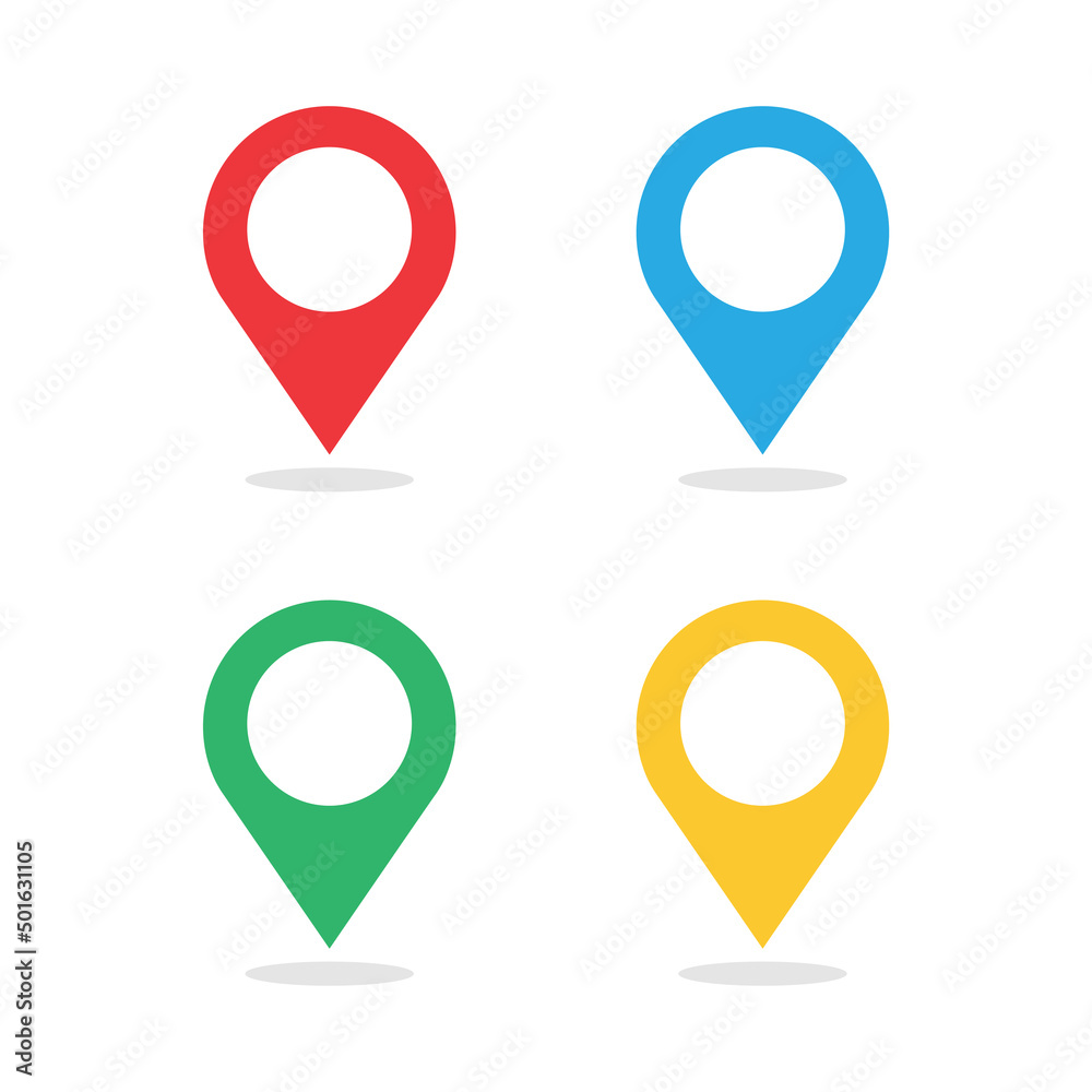 Set of red blue green and blue map pin icon. Location symbol isolated ...