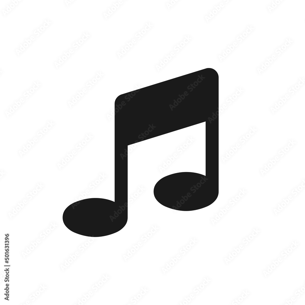 Music note icon. Black icon isolated on white background. Eighth note silhouette. Vector EPS10 Music note icon. Black icon isolated on white background. Eighth note silhouette. Vector EPS10