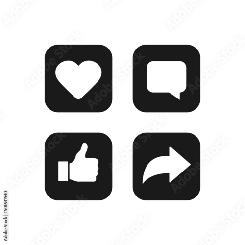 Heart, comment, thumbs up and repost icons isolated on white background. Social media symbols in black. Vector EPS10