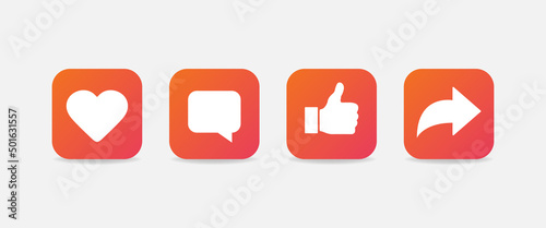 Heart, comment, thumbs up and repost symbols. Gradient social media icons isolated. Vector EPS10