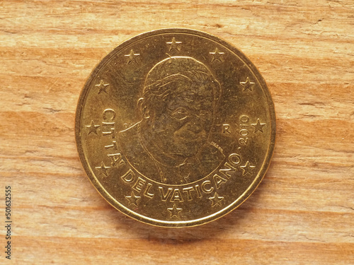 50 cents coin, showing Pope Benedict XVI, currency of Vatican Ci photo