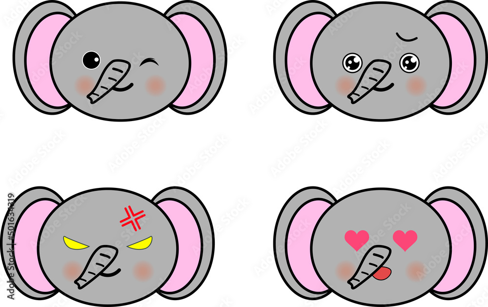 可愛い象さんの表情アイコン Stock Vector Adobe Stock