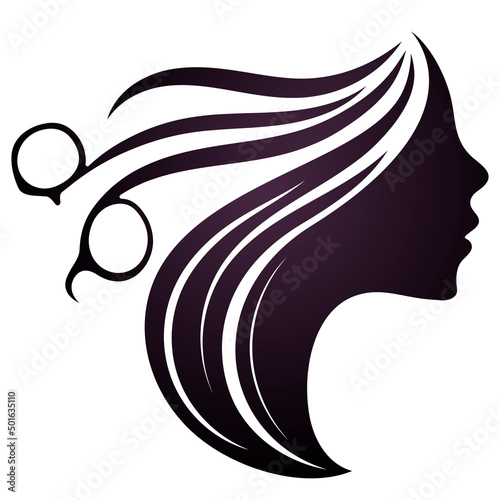 Silhouette of a girl and scissors. Haircut and hair care symbol. Design for beauty and hair salon