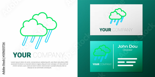 Line Cloud with rain icon isolated on white background. Rain cloud precipitation with rain drops. Colorful outline concept. Vector