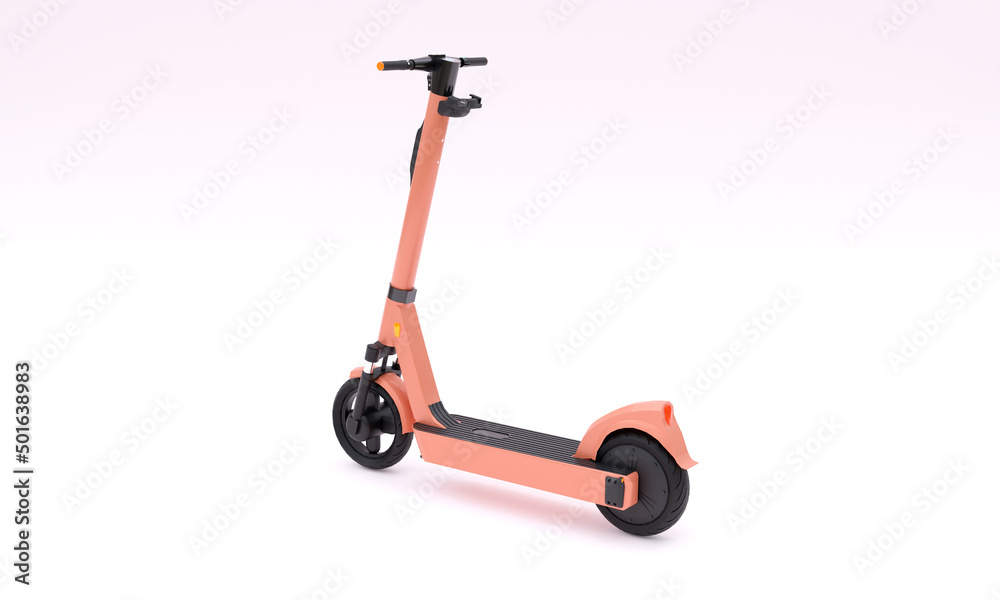 3D illustration ,electric scooter, orange and black , with white background , copy space, 3d rendering 3D illustration ,electric scooter, orange and black , with white background , copy space, 3d rendering