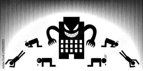 ブラック企業で酷使される労働者のコンセプト。