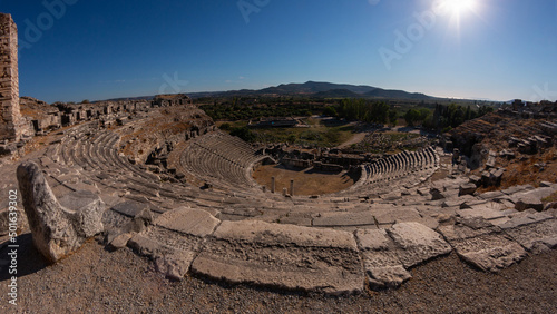 Miletus theater. The ancient roman amphitheater at Miletus, Turkey. Panoramic view photographed with the aid of a fish eye lens. photo