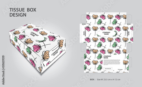 Tissue box Design pastel flowers background, Box Mock up, 3d box, Can be use place your text and logos and ready to go for print, Product design, Packaging design vector, colorful flowers background