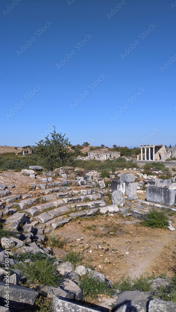 Milet, Miletus-Balat. The ancient harbour city of Miletus was the economic and cultural centre of the eastern Aegean, Turkey. Panoramic view