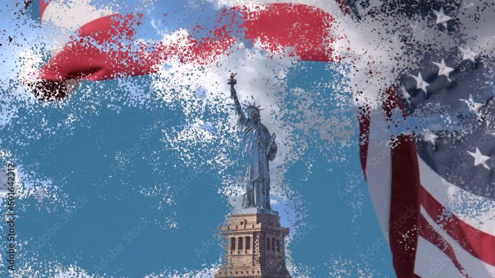Statue of liberty with American flag waving Stock Video | Adobe Stock