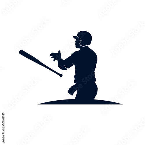 vector baseball player silhouette icon, logo, flipping the bat over.