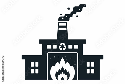 black icon with pipe and smoke. waste incineration plant. flat vector illustration.
