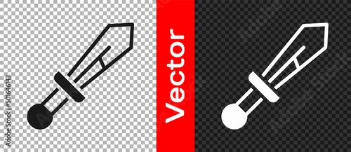 Black Medieval sword icon isolated on transparent background. Medieval weapon. Vector
