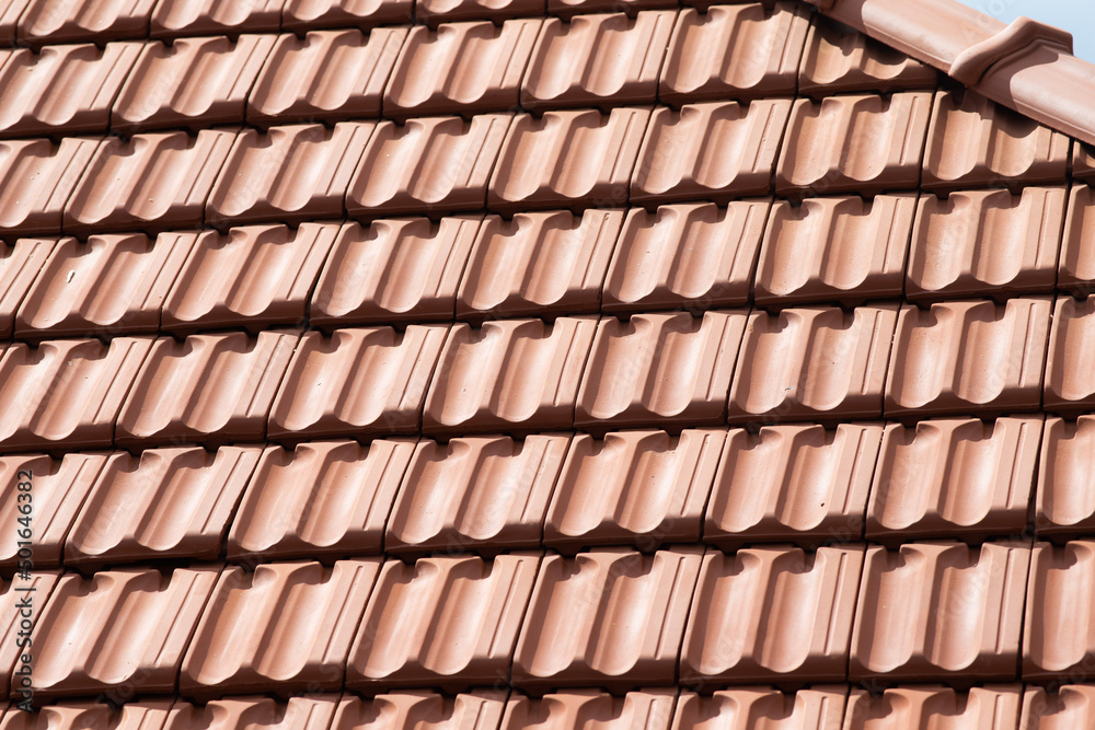 new red tiles roof and blue sky new red tiles roof and blue sky