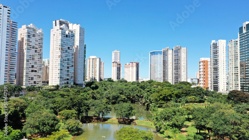 Beautiful perspective of a park with tropical nature and lakes in Goiania, Goias State, Brazil 