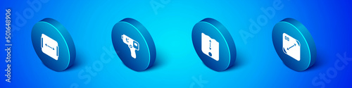 Set Isometric Area measurement, Depth, Diagonal measuring and Digital thermometer icon. Vector