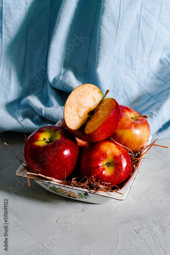 Red apples in a bowl. Fresh food
