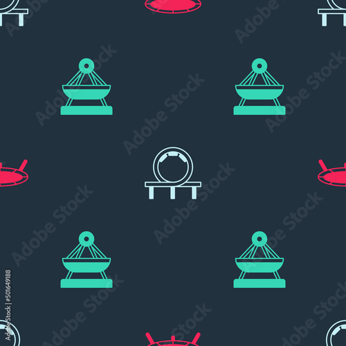 Set Jumping trampoline, Roller coaster and Boat swing on seamless pattern. Vector