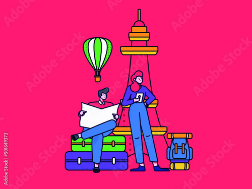 Traveling and relaxing vector creative concept illustration 