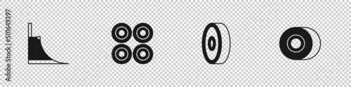 Set Skate park, Skateboard wheel, ball bearing and icon. Vector