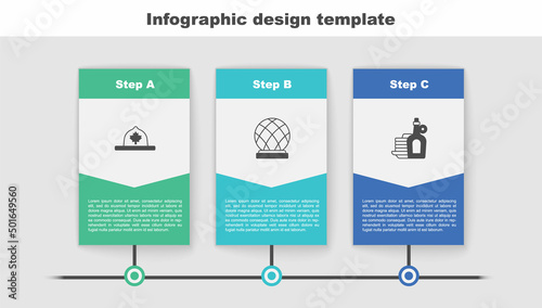 Set Canadian ranger hat, Montreal Biosphere and Syrup with pancakes. Business infographic template. Vector