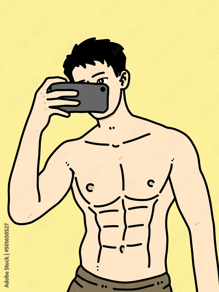 Fototapeta premium cute man cartoon on yellow background