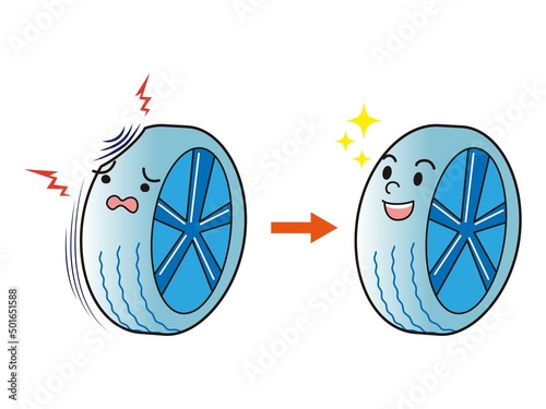 すり減ったタイヤを交換するイラスト