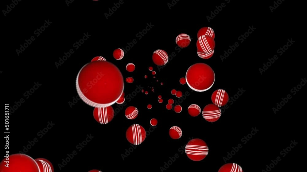 4K 3D loop animation of a red cricket ball spinning in slow motion on a green screen background