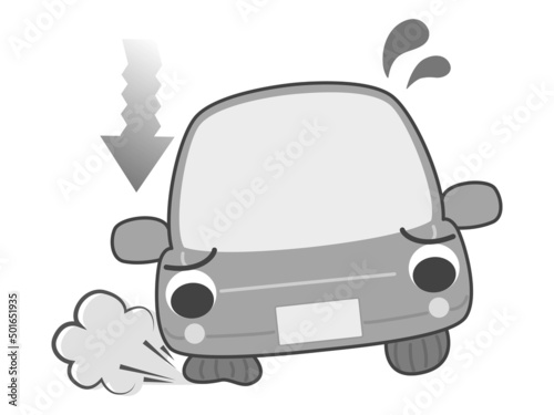 パンクした車のイラスト