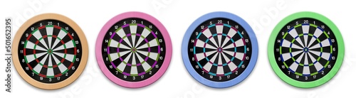 Collection of colored dartboards isolated on white background.  photo