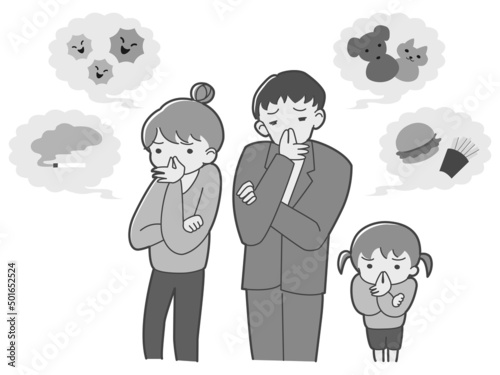 イヤなにおいが気になる家族のイラスト