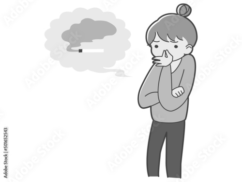 タバコのにおいが気になる女性のイラスト
