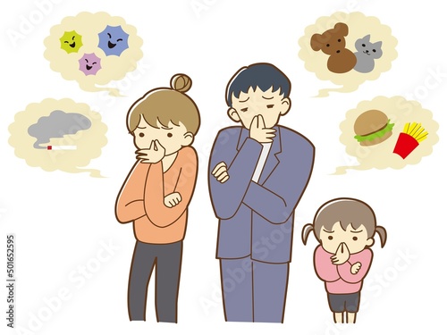 イヤなにおいが気になる家族のイラスト