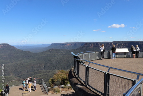 View over blue mountain to three sisters mountain in New South Wales in Australia.