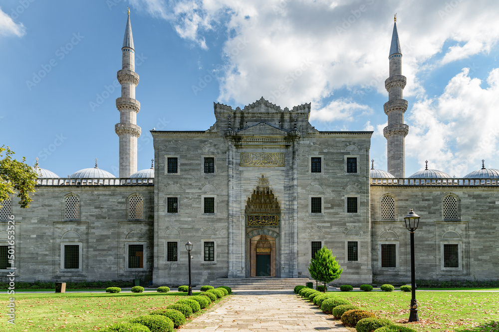 Western gate to the Suleymaniye Mosque in Istanbul, Turkey