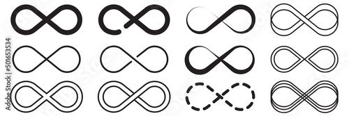 Abstract infinity sign set. Infinity sign. A set of horizontal eights. Vector illustration. stock image.