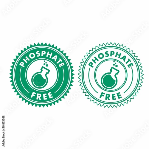 Phosphate free logo template illustration. Vector chemical test tube seal and phosphate free product warranty seal