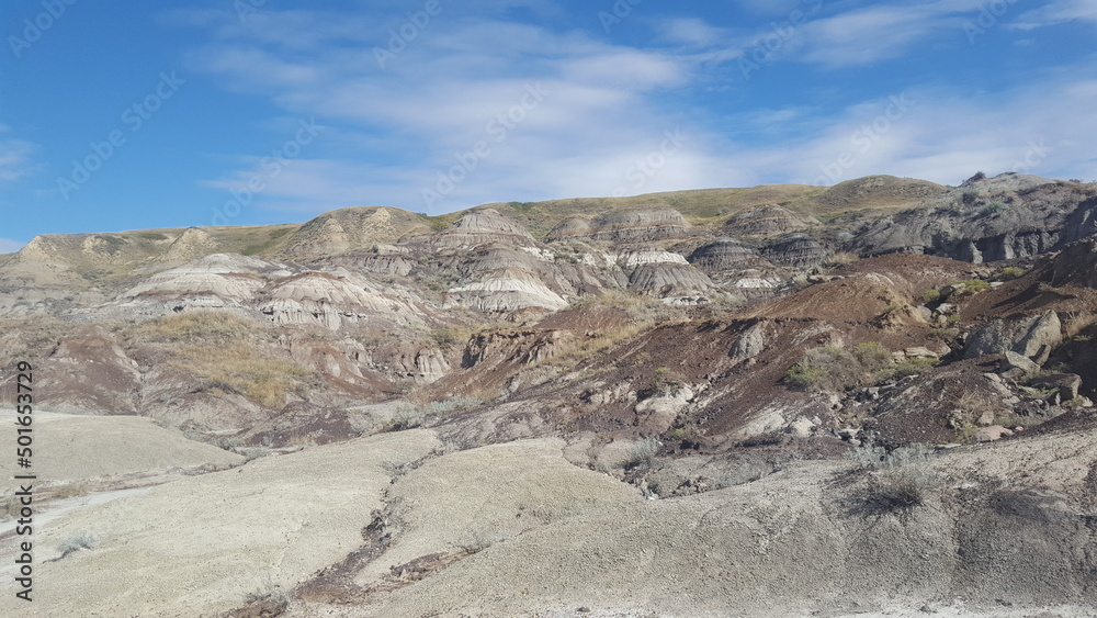 Drumheller badlands in Alberta on a clear day
