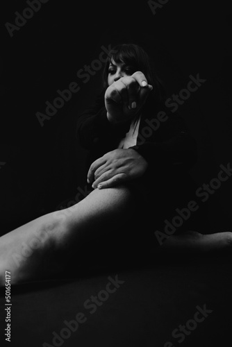 Φωτογραφία Girl abstract lowkey, Black and White, model subjective perspective, noir body u