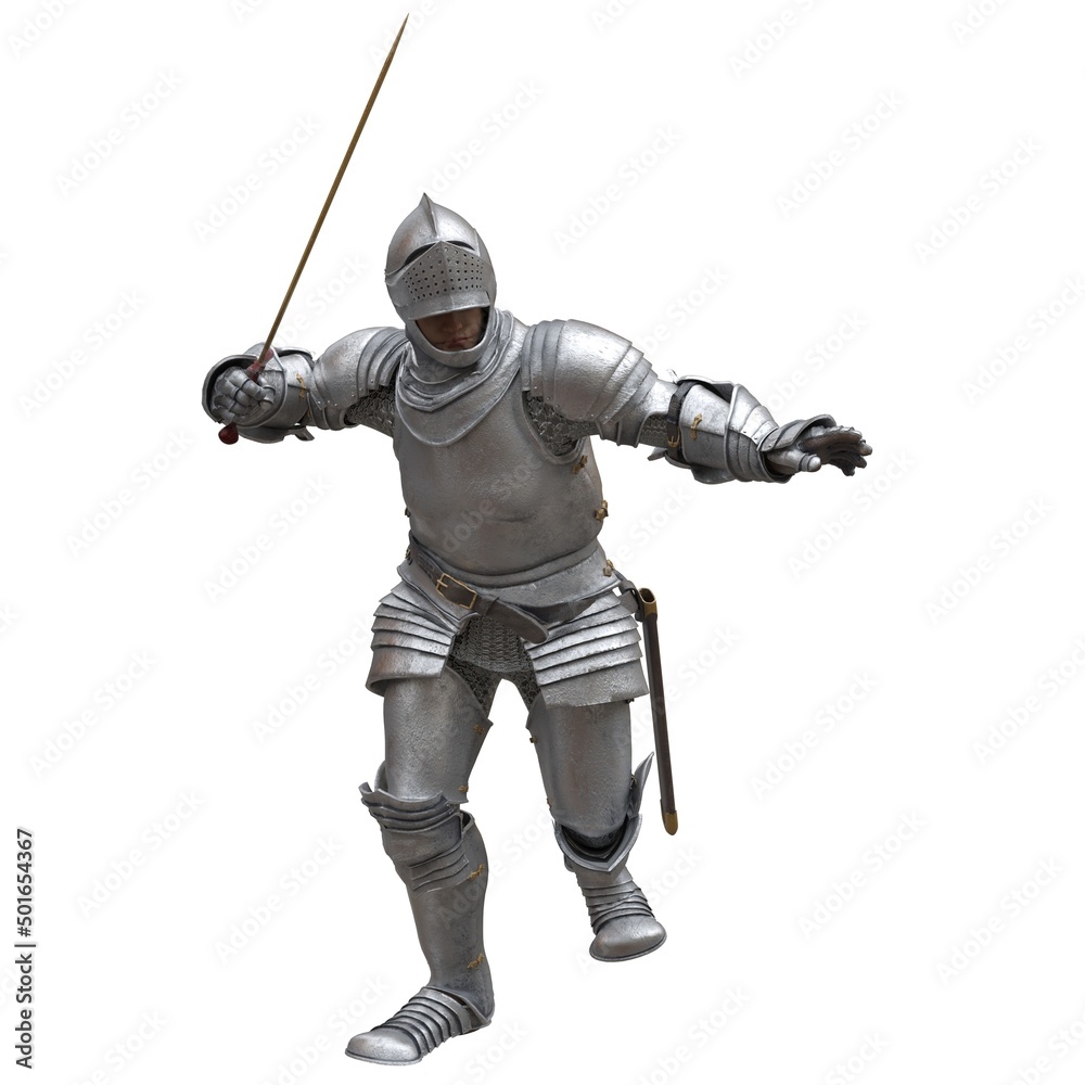 Medieval knight in armor isolated white background 3d illustration Medieval knight in armor isolated white background 3d illustration