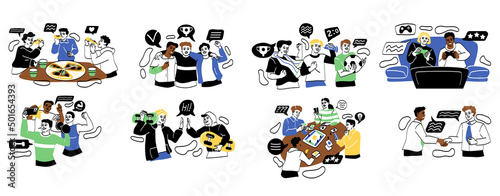Set of happy men friends relaxing together at leisure time
