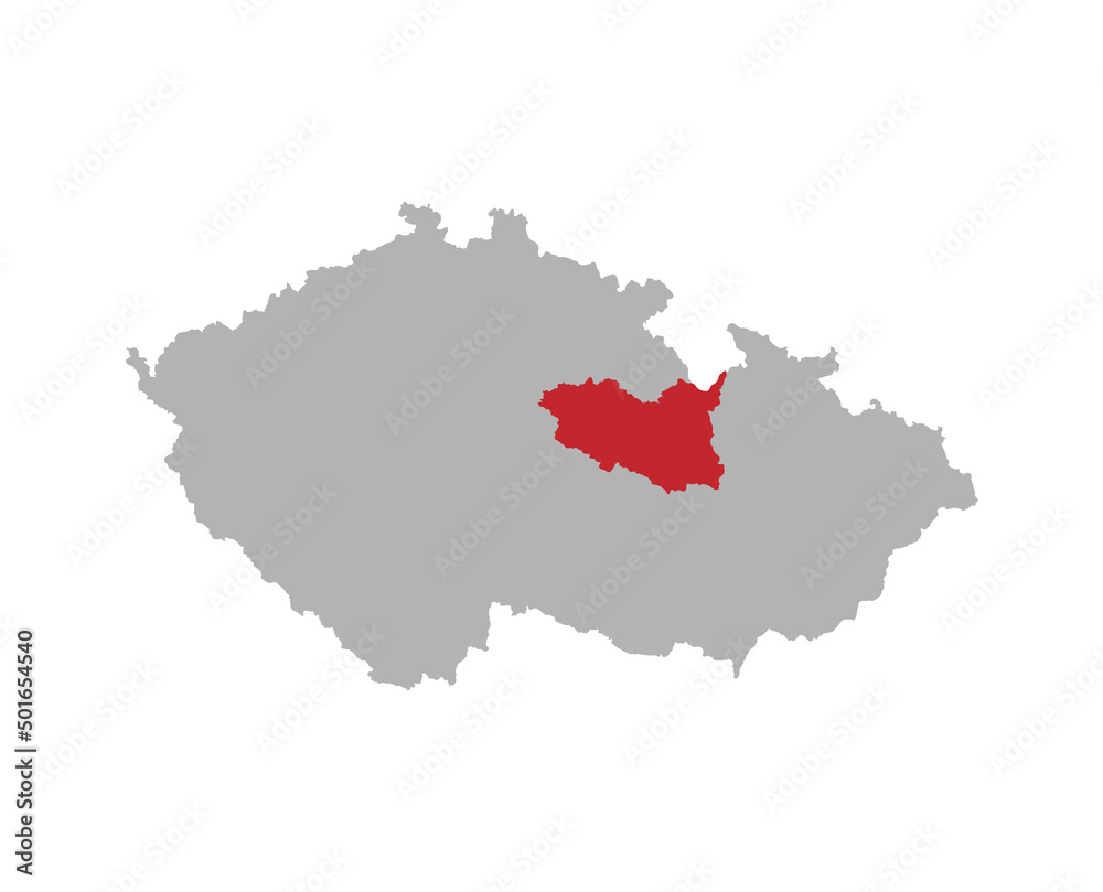 Czech map with Pardubice region red highlight