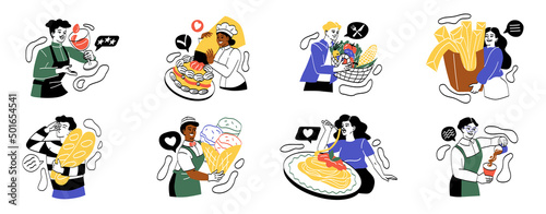 Set of people with food
