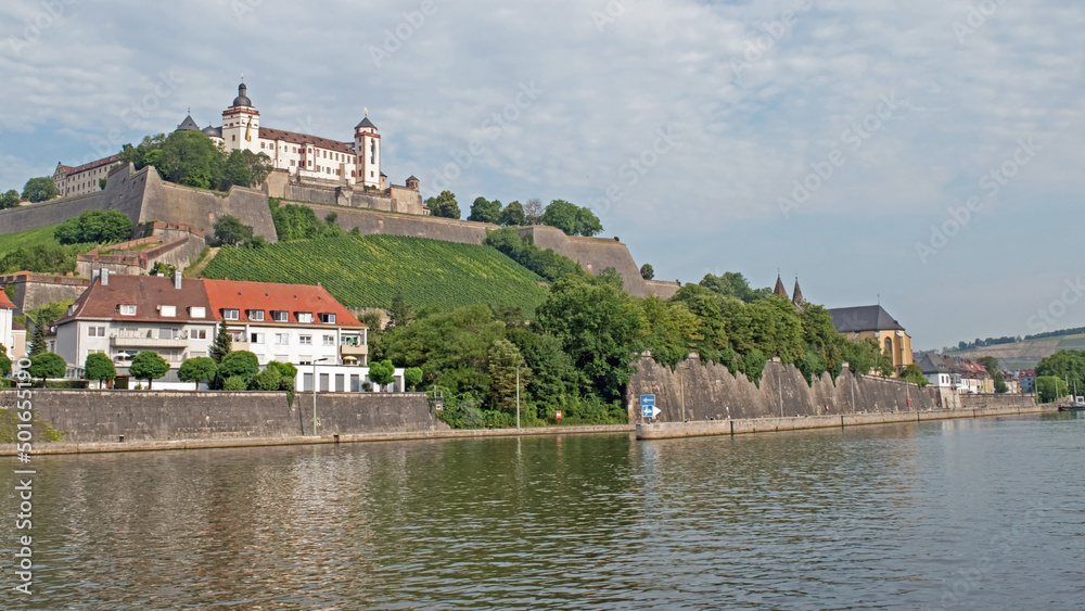 Marienberg Fortress keeps watch over Wurzburg, Germany along the Main River.