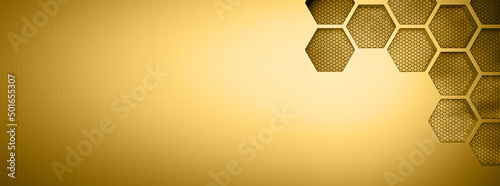Futuristic gold hexagonal texture background. 3d rendering