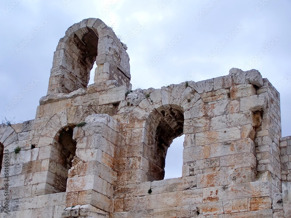 Arches in a ruin in Athens, Greece
