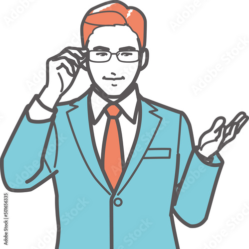 手をかざして説明する男性