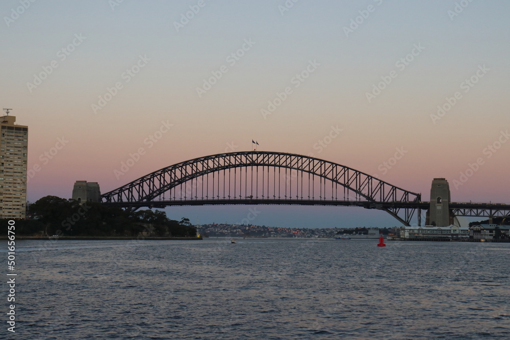 Sunset in Sydney Harbour Bridge in Australia. Travelling during corona pandemic.