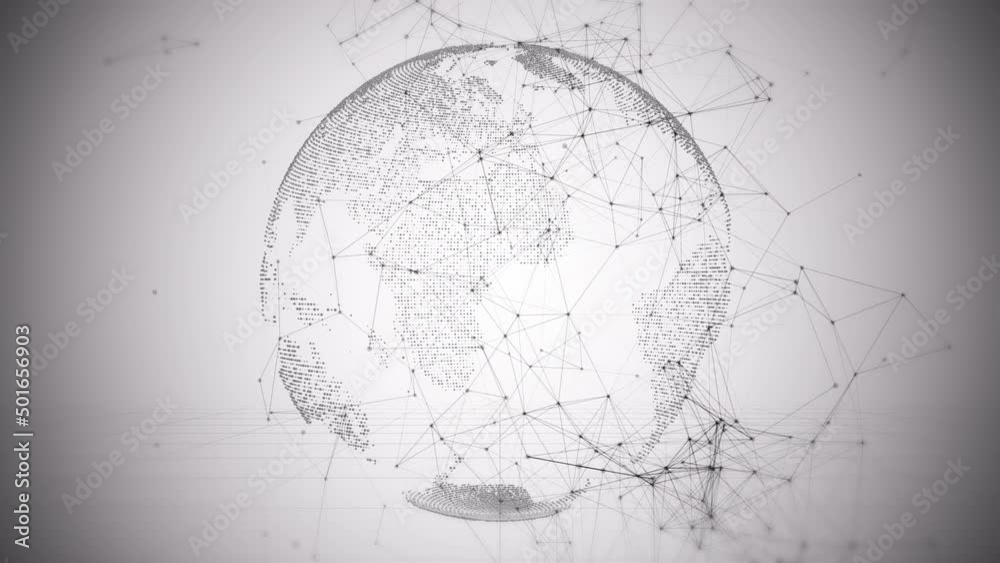 Global Network Technology Loop. This work is global point and line connection technology rotate on a white seamless loop background.