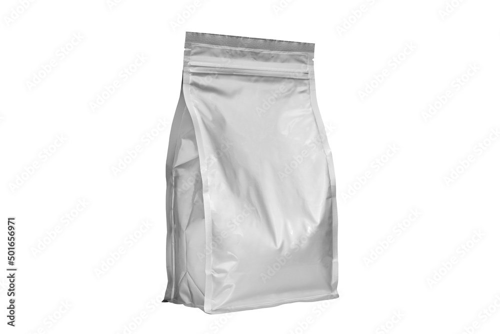 Foil plastic paper bag on white background with clipping path